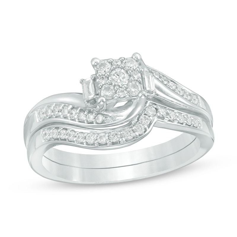 Previously Owned - 1/3 CT. T.W. Composite Diamond Bypass Swirl Bridal Set in 10K White Gold