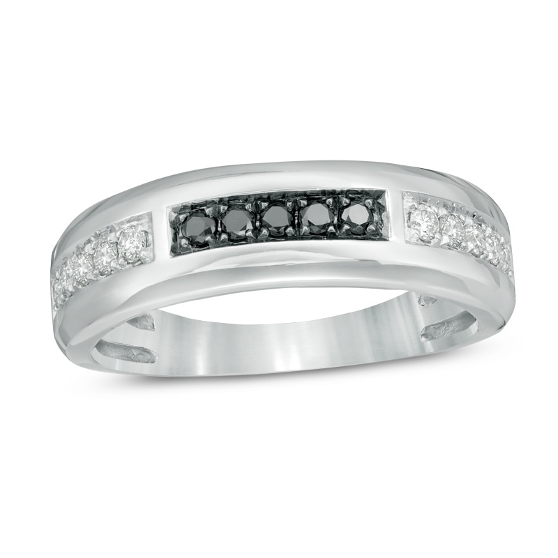 Previously Owned - Men's 3/8 CT. T.W. Enhanced Black and White Diamond Wedding Band in 10K White Gold
