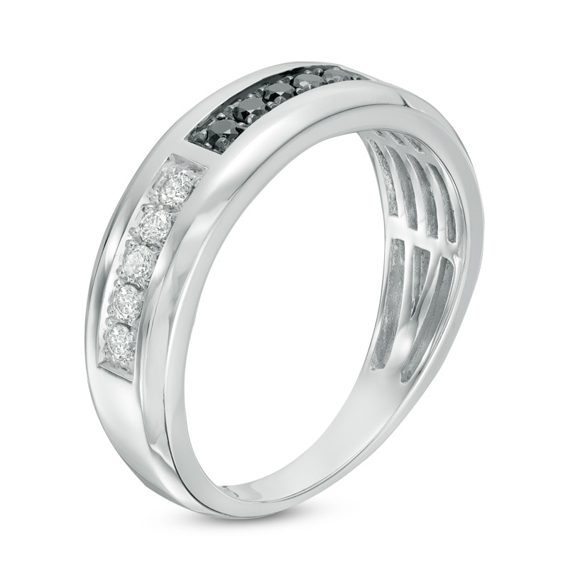 Previously Owned - Men's 3/8 CT. T.W. Enhanced Black and White Diamond Wedding Band in 10K White Gold