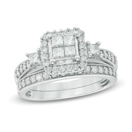 Previously Owned - 1 CT. T.W. Quad Princess-Cut Diamond Bridal Set in 10K White Gold