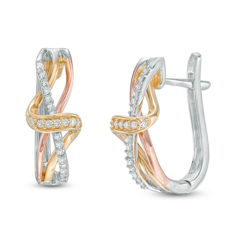Previously Owned - 1/5 CT. T.W. Diamond Twist Hoop Earrings in 10K Tri-Tone Gold