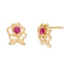 Thumbnail Image 1 of Previously Owned - Child's Disney Twinkle Belle Ruby Beaded Rose Stud Earrings in 14K Gold