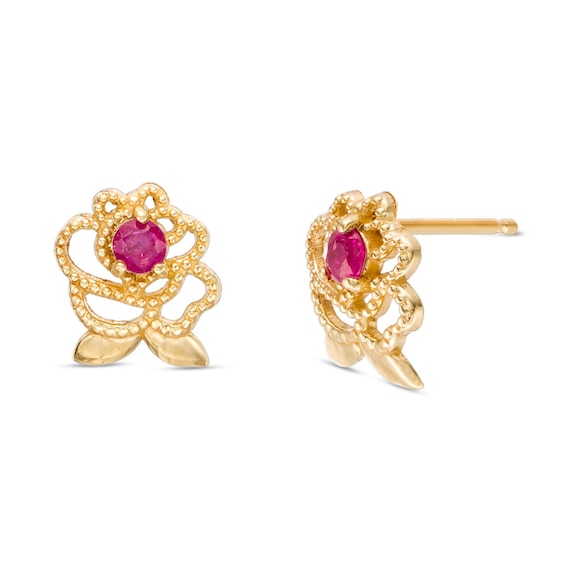 Previously Owned - Child's Disney Twinkle Belle Ruby Beaded Rose Stud Earrings in 14K Gold Previously Owned - Child's Disney Twinkle Belle Ruby Beaded Rose Stud Earrings in 14K Gold