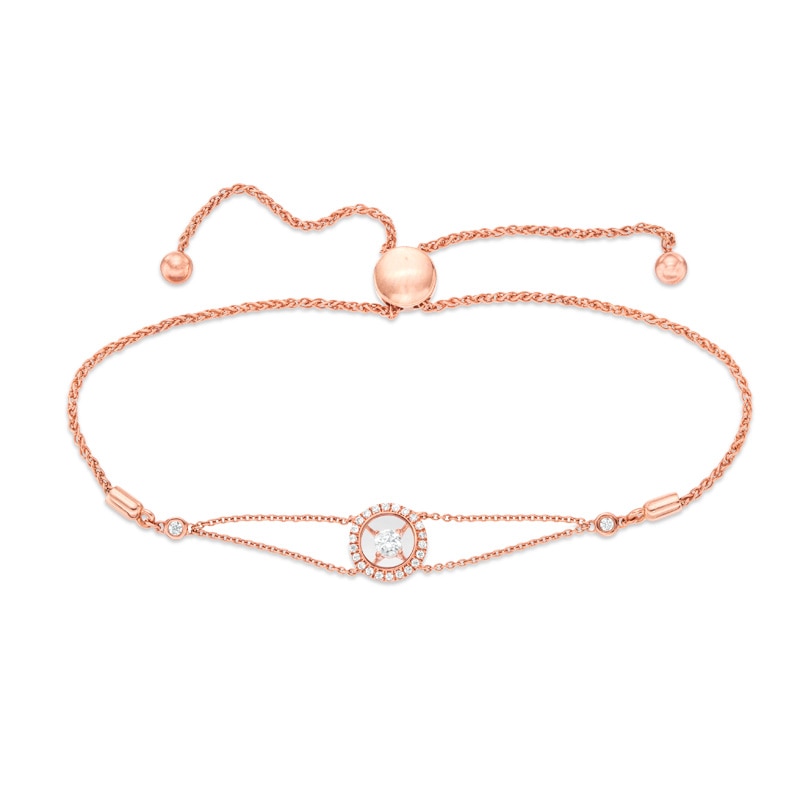 Main Image 1 of Previously Owned - Magnificence™ 1/5 CT. T.W. Diamond Frame Bolo Bracelet in 10K Rose Gold - 9.25"