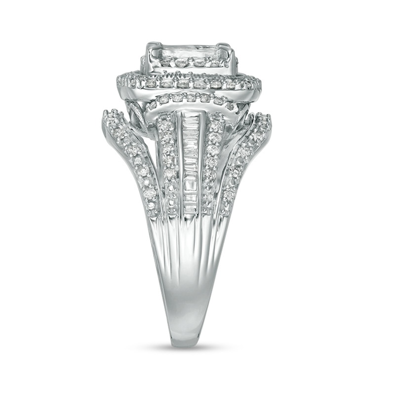 Main Image 4 of Previously Owned - 1 CT. T.W. Princess Multi-Diamond Frame Multi-Row Vintage-Style Engagement Ring in 10K White Gold