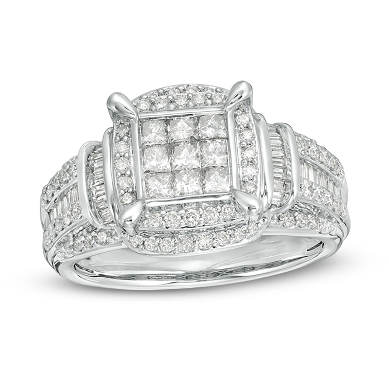 Previously Owned - 1 CT. T.W. Composite Princess-Cut Diamond Frame Collar Engagement Ring in 10K White Gold