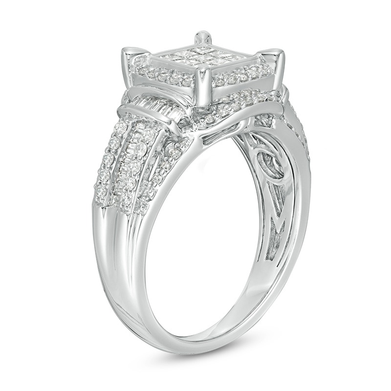 Previously Owned - 1 CT. T.W. Composite Princess-Cut Diamond Frame Collar Engagement Ring in 10K White Gold