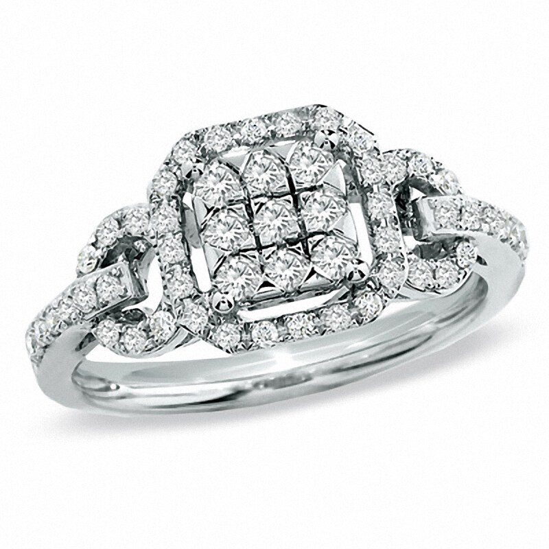 Main Image 1 of Previously Owned - 1/2 CT. T.W. Diamond Frame Belt Buckle Ring in 14K White Gold