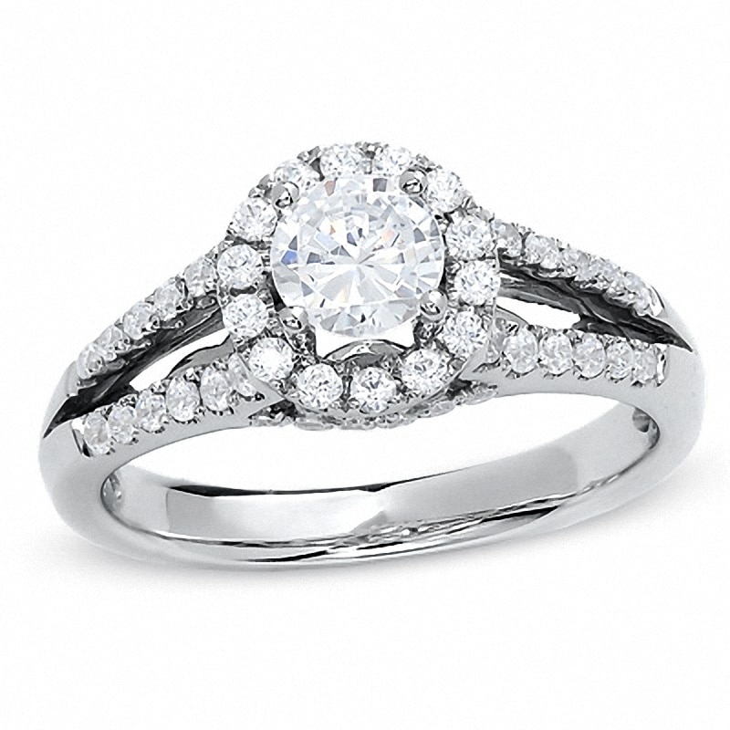 Main Image 1 of Previously Owned - 1 CT. T.W. Diamond Split Shank Engagement Ring in 14K White Gold
