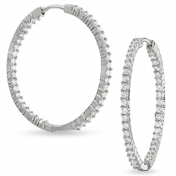 Previously Owned - 1-1/2 CT. T.W. Diamond Inside-Out Hoop Earrings in 14K White Gold Previously Owned - 1-1/2 CT. T.W. Diamond Inside-Out Hoop Earrings in 14K White Gold