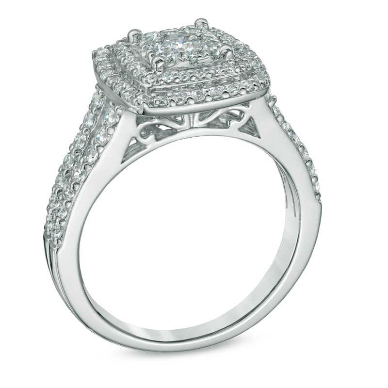 Main Image 2 of Previously Owned - 1 CT. T.W. Composite Diamond Double Frame Engagement Ring in 14K White Gold