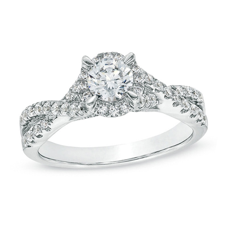 Previously Owned - Celebration Lux® 1 CT. T.W. Diamond Frame Twist Shank Engagement Ring in 14K White Gold (I/SI2)