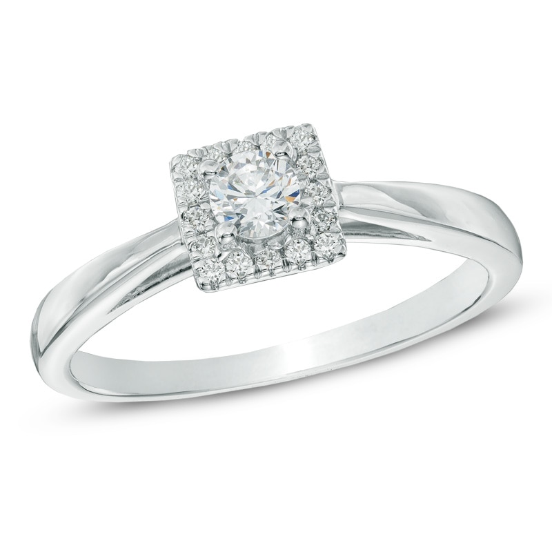 Previously Owned - 1/3 CT. T.W. Diamond Square Frame Engagement Ring in 10K White Gold