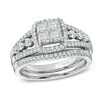 Thumbnail Image 1 of Previously Owned - 1 CT. T.W. Princess-Cut Quad Diamond Frame Bridal Set in 10K White Gold