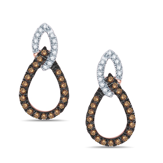 Previously Owned - 1/4 CT. T.W. Champagne and White Diamond Double Drop Earrings in 10K Rose Gold Previously Owned - 1/4 CT. T.W. Champagne and White Diamond Double Drop Earrings in 10K Rose Gold