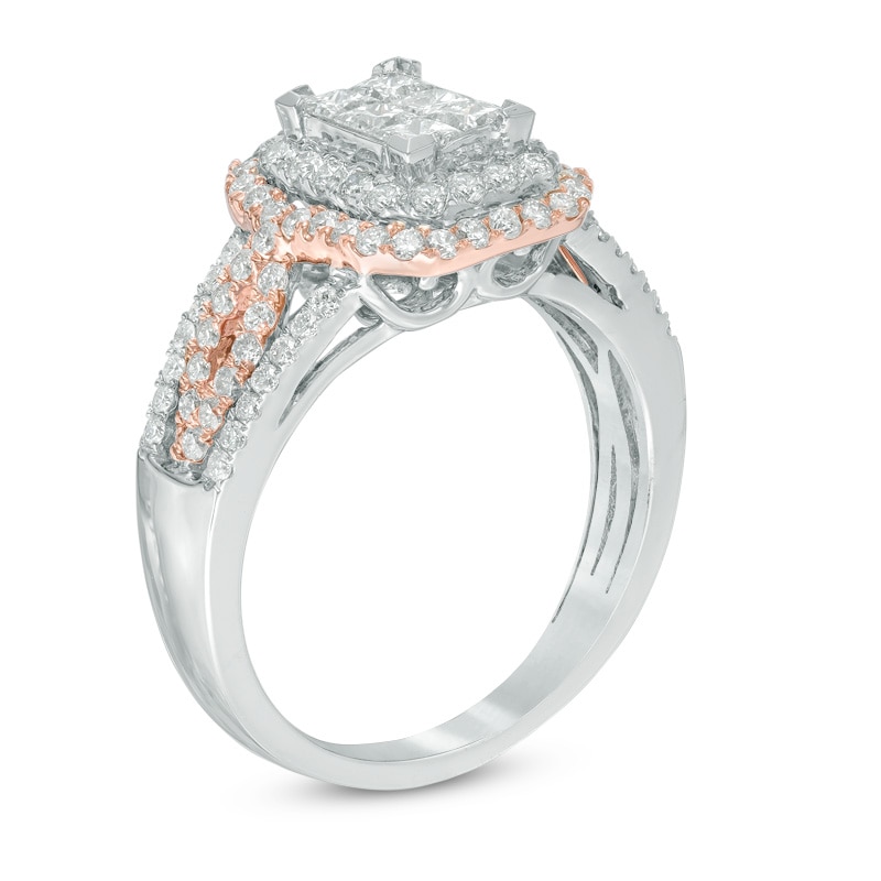 Main Image 2 of Previously Owned - 1-1/4 CT. T.W. Princess-Cut Composite Diamond Frame Engagement Ring in 10K Two-Tone Gold
