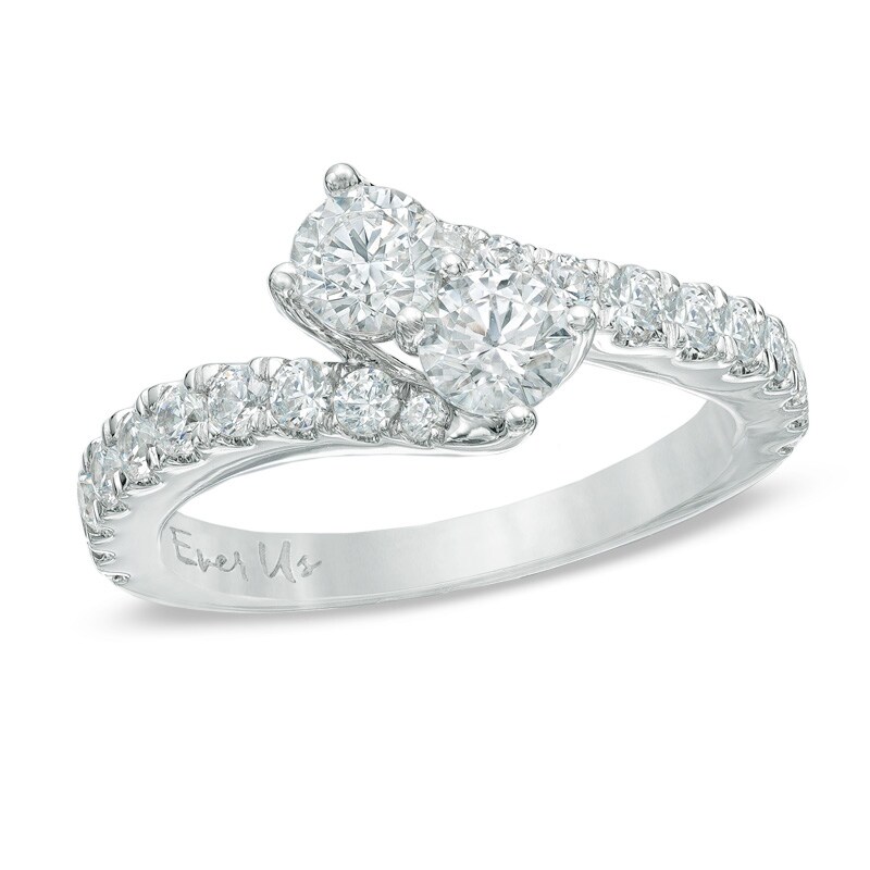 Main Image 1 of Previously Owned 1 CT. T.W. Two-Stone Diamond Bypass Anniversary Band in 14K White Gold