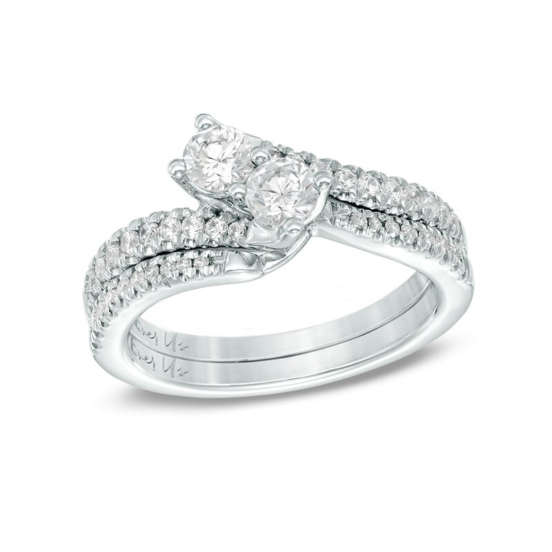 Main Image 4 of Previously Owned 1 CT. T.W. Two-Stone Diamond Bypass Anniversary Band in 14K White Gold