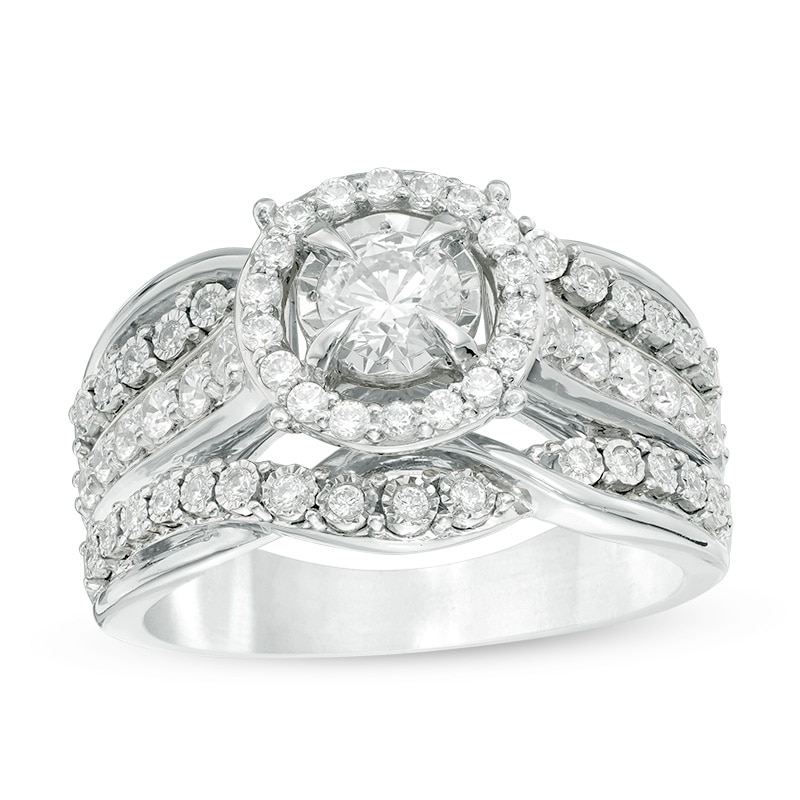 Previously Owned - 1 CT. T.W. Diamond Frame Multi-Row Engagement Ring in 10K White Gold