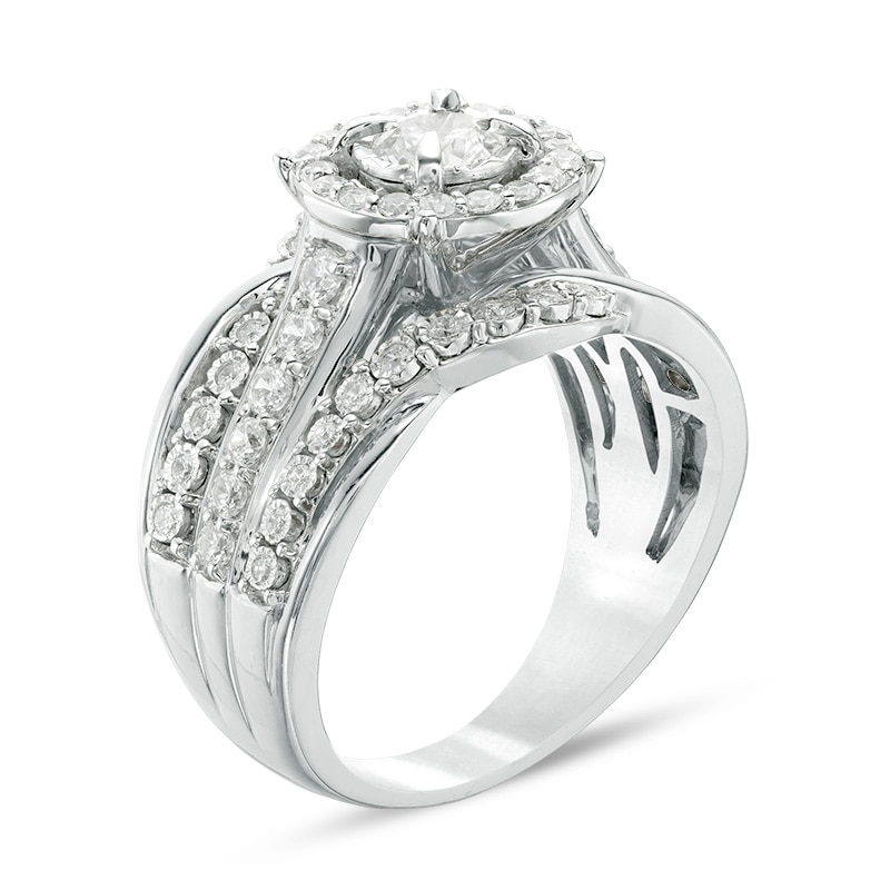 Previously Owned - 1 CT. T.W. Diamond Frame Multi-Row Engagement Ring in 10K White Gold