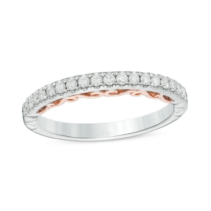 Previously Owned - Adrianna Papell 1/4 CT. T.W. Diamond Vintage-Style Band in 14K Two-Tone Gold (I/I1)