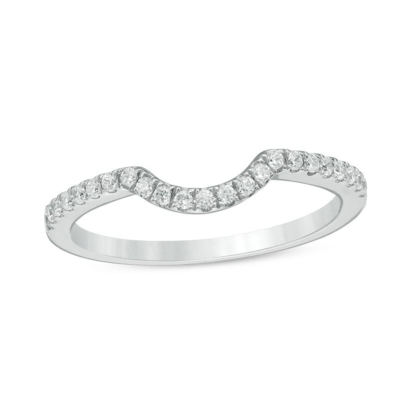 Previously Owned - Adrianna Papell 1/6 CT. T.W. Diamond Contour Wedding Band in 14K White Gold (I/I1)