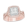 Thumbnail Image 1 of Previously Owned - 1 CT. T.W. Quad Princess-Cut Diamond Double Frame Twist Bridal Set in 14K Two-Tone Gold