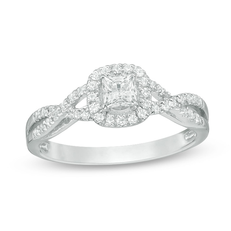 Main Image 1 of Previously Owned - 1/2 CT. T.W. Princess-Cut Diamond Frame Twist Engagement Ring in 14K White Gold