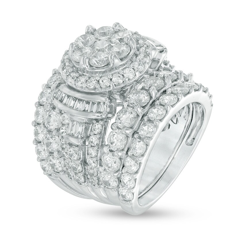 Main Image 2 of Previously Owned - 6 CT. T.W. Composite Diamond Frame Collared Three Piece Bridal Set in 14K White Gold