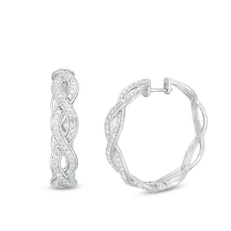 Main Image 1 of Previously Owned - 1/2 CT. T.W. Diamond Braided Hoop Earrings in 10K White Gold