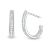 Thumbnail Image 0 of Previously Owned - 1/4 CT. T.W. Baguette and Round Diamond J-Hoop Earrings in 14K White Gold