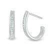 Thumbnail Image 1 of Previously Owned - 1/4 CT. T.W. Baguette and Round Diamond J-Hoop Earrings in 14K White Gold