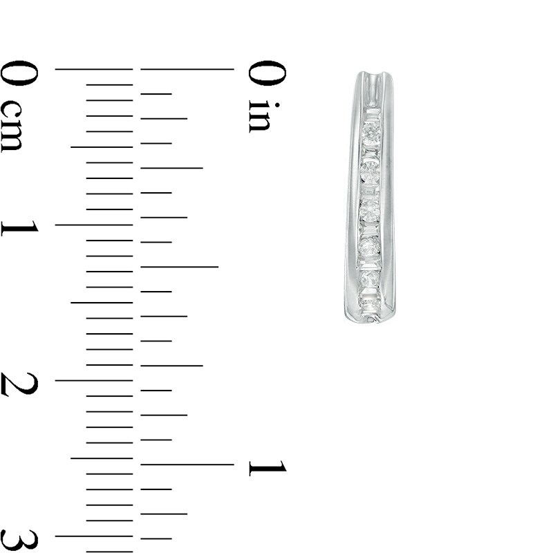 Main Image 2 of Previously Owned - 1/4 CT. T.W. Baguette and Round Diamond J-Hoop Earrings in 14K White Gold