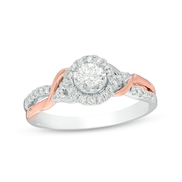 Previously Owned - 3/8 CT. T.W. Diamond Frame Twist Engagement Ring in 14K Two-Tone Gold