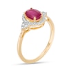 Thumbnail Image 1 of Previously Owned - Oval Ruby and 1/6 CT. T.W. Diamond Frame Tri-Sides Ring in 10K Gold