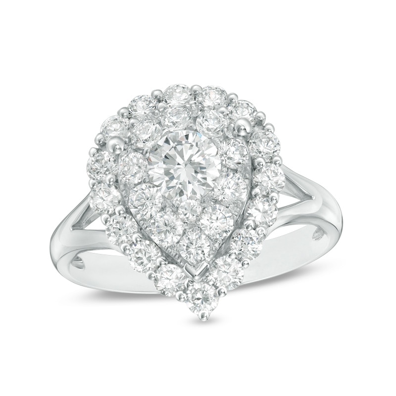Previously Owned - 1-1/3 CT. T.W. Diamond Double Pear-Shaped Frame Engagement Ring in 14K White Gold