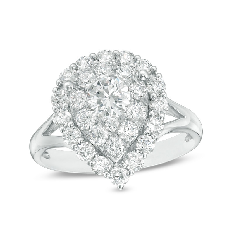 Main Image 1 of Previously Owned - 1-1/3 CT. T.W. Diamond Double Pear-Shaped Frame Engagement Ring in 14K White Gold