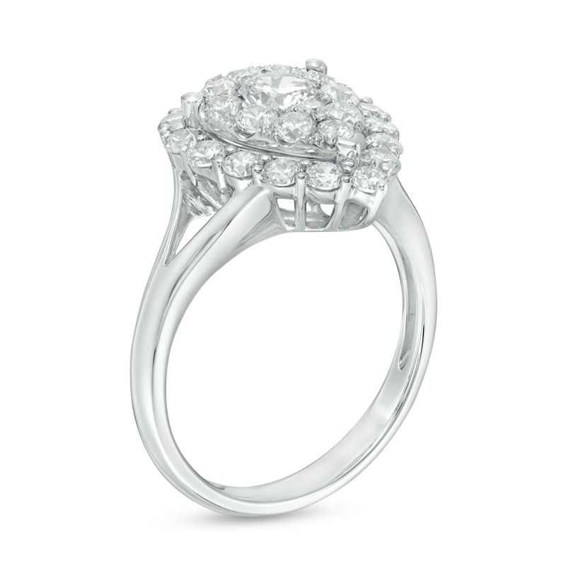 Previously Owned - 1-1/3 CT. T.W. Diamond Double Pear-Shaped Frame Engagement Ring in 14K White Gold