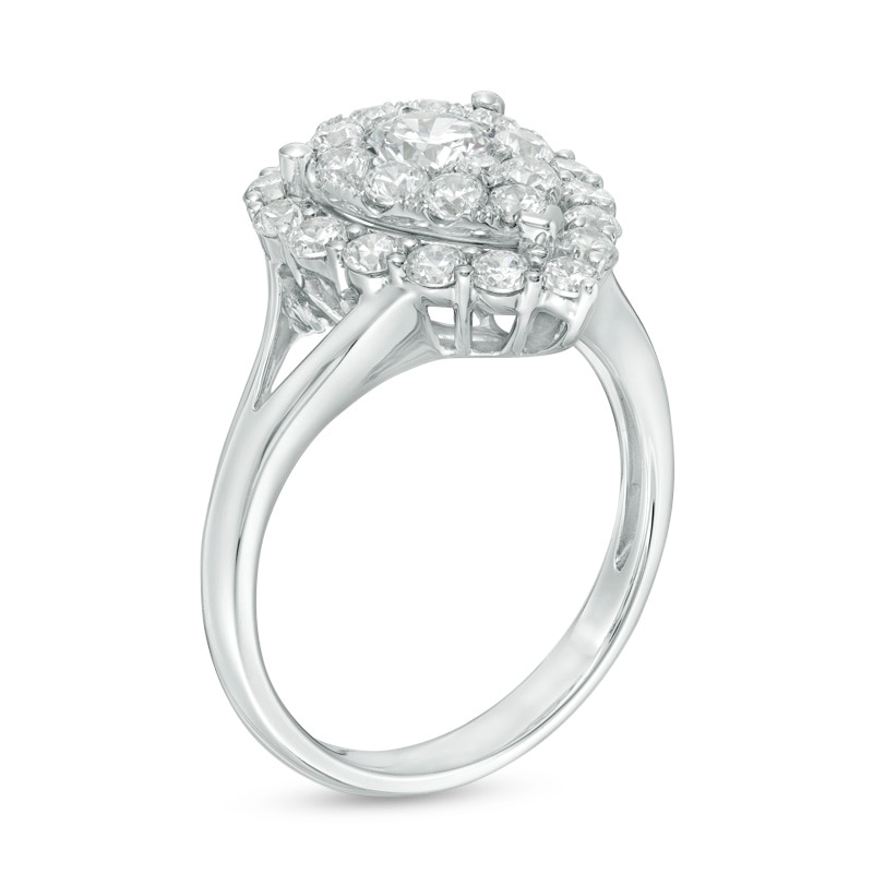 Main Image 2 of Previously Owned - 1-1/3 CT. T.W. Diamond Double Pear-Shaped Frame Engagement Ring in 14K White Gold
