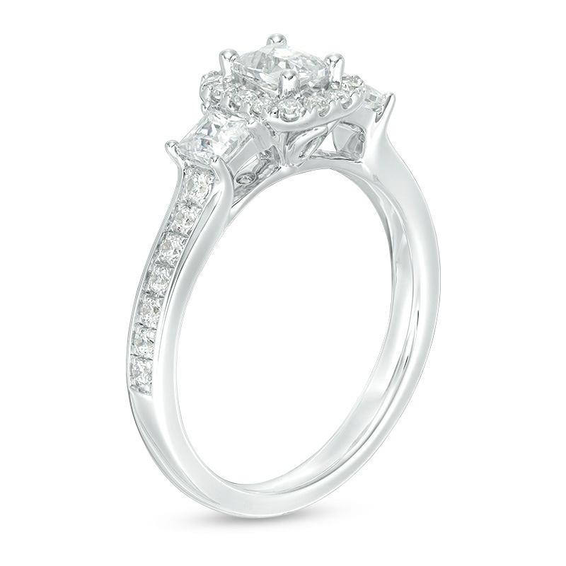 Main Image 2 of Previously Owned - 1 CT. T.W. Emerald-Cut Diamond Past Present Future® Engagement Ring in 14K White Gold