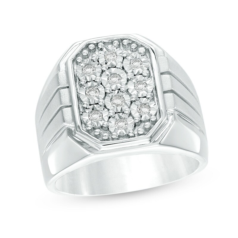 Main Image 1 of Previously Owned - Men's 1/4 CT. T.W. Composite Diamond Signet Ring in Sterling Silver