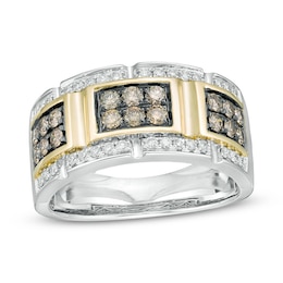 Previously Owned - 1 CT. T.W. Champagne and White Diamond Buckle Ring in 10K Two-Tone Gold