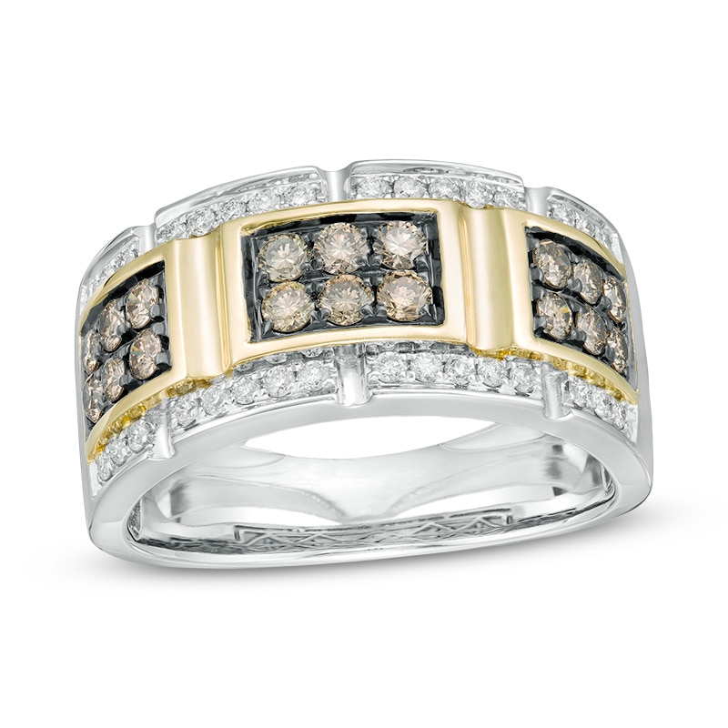 Main Image 1 of Previously Owned - 1 CT. T.W. Champagne and White Diamond Buckle Ring in 10K Two-Tone Gold