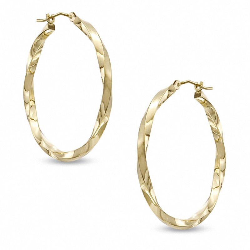 Previously Owned - 30.0mm Square Twist Hoop Earrings in 14K Gold