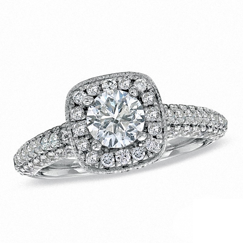 Main Image 1 of Previously Owned - Vera Wang Love Collection 2 CT. T.W. Diamond Frame Engagement Ring in 14K White Gold