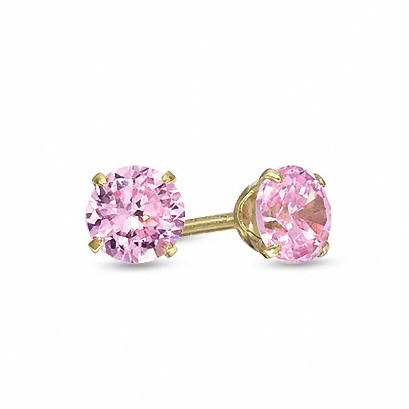 Previously Owned - Child's 4.0mm Pink Cubic Zirconia Stud Earrings in 14K Gold