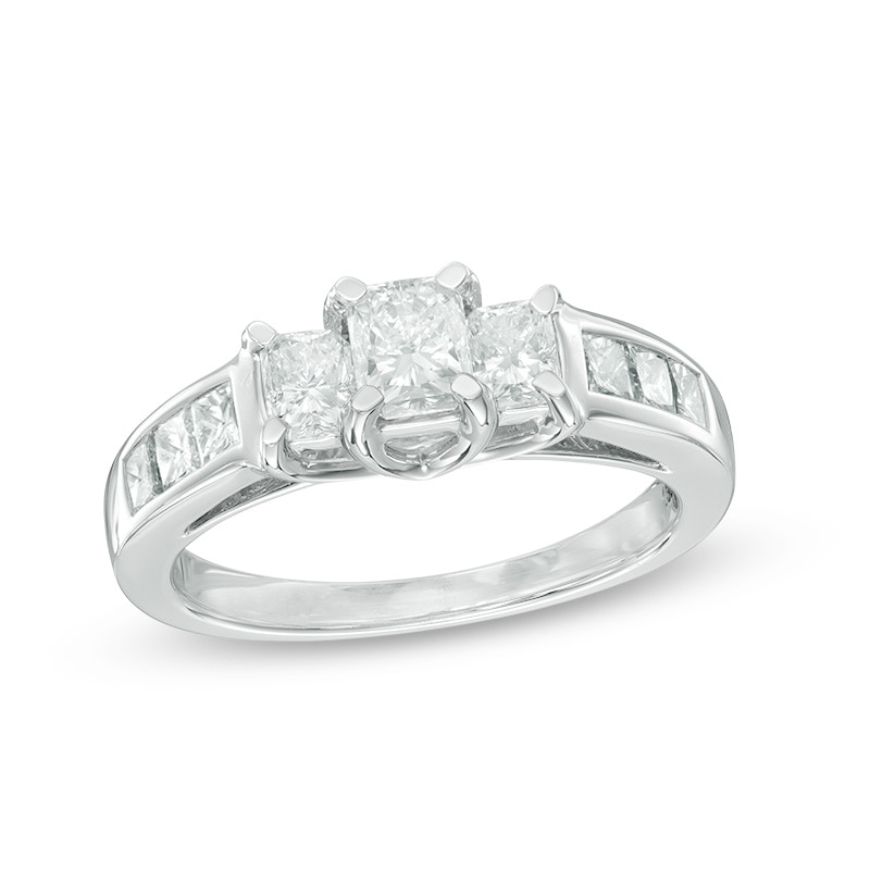 Main Image 1 of Previously Owned - 1-1/2 CT. T.W. Radiant-Cut Diamond Three-Stone Engagement Ring in 14K White Gold