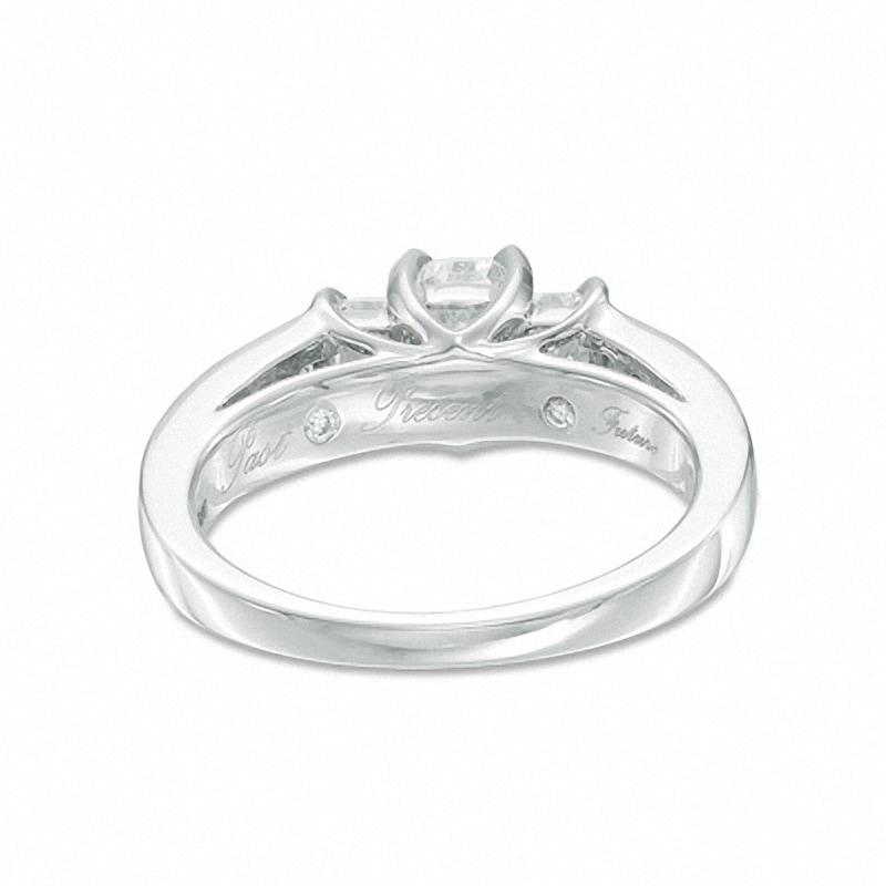 Main Image 3 of Previously Owned - 1-1/2 CT. T.W. Radiant-Cut Diamond Three-Stone Engagement Ring in 14K White Gold