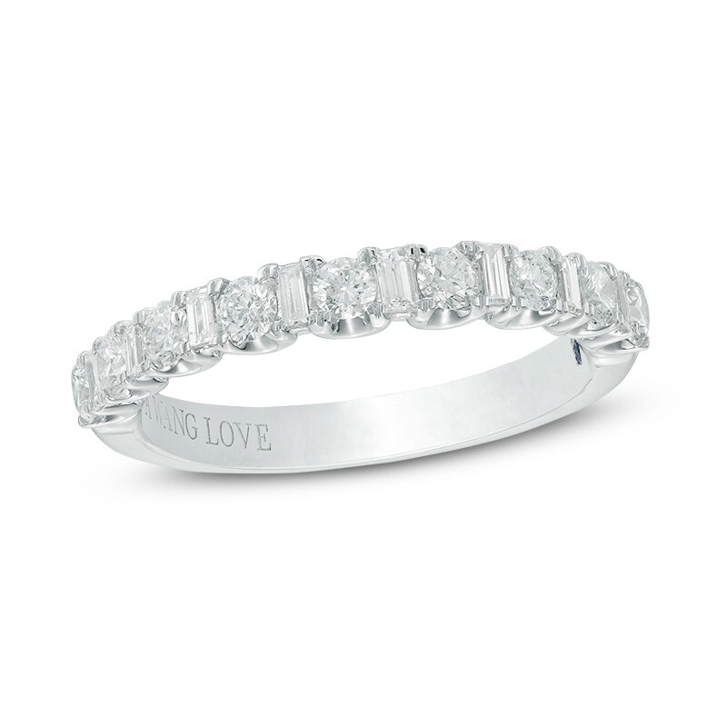 Previously Owned - Vera Wang Love Collection 5/8 CT. T.W. Baguette and Round Diamond Wedding Band in 14K White Gold