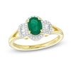 Thumbnail Image 0 of Previously Owned - Oval Emerald and 1/6 CT. T.W. Diamond Three Stone Collar Ring in 10K Gold
